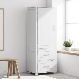 Tall Bathroom Storage Cabinet with 2 Drawers and Adjustable Shelves, Freestanding MDF Cabinet with Anti-Tip Device - 1 of 4