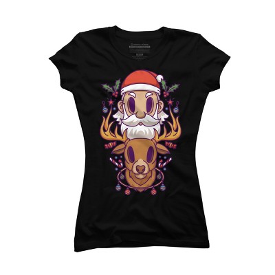 Junior's Design By Humans Santa and The Reindeer By PentoolKnight T-Shirt