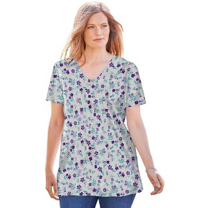 Woman Within Plus Size Perfect Printed Short-Sleeve V-Neck Tee - 1 of 4