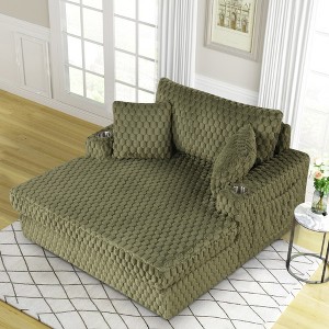 IHOMEADORE Modern Plush Faux Fur Checkered Sofa with Cup Holders & Storage Pockets - 1 of 4