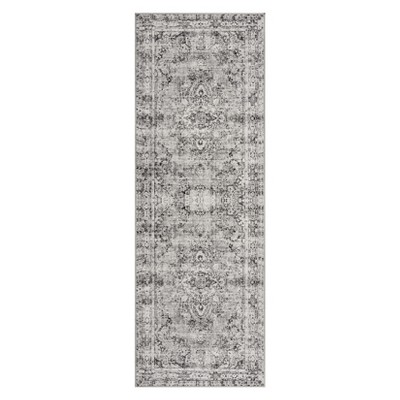 2x6ft Washed Back Low Pile Area Rug for Living Room, Washable Rugs for Bedroom, Hallway Runner, Large Non-Slip Carpet for Kitchen Dining Room (Grey)