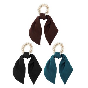 Unique Bargains Elegant Ribbon Pearl Hair Elastic Band 3 Pcs - 1 of 4