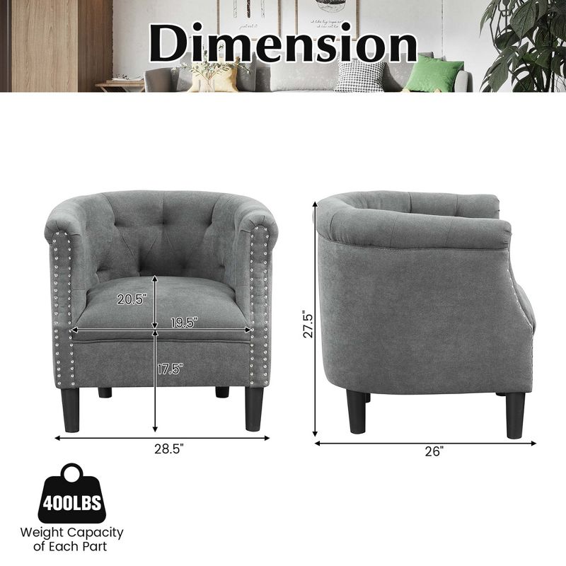 Costway Modern Accent Chair with Ottoman Armchair Barrel Sofa Chair with Footrest Grey, 3 of 11