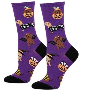Socksmith 15.0 Inch Halloweiner Dogs Purple Bat Dogs Skeleton Bees Crew Socks - 1 of 3