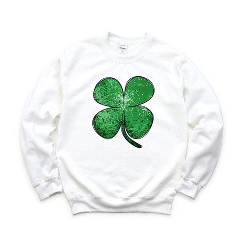 Simply Sage Market Women's Graphic Sweatshirt Green Glitter Shamrock - L - White - image 1 of 3