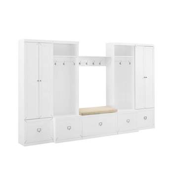 6pc Harper Entryway Set with Bench, Shelf, 2 Pantry Closets and 2 Hall Trees - Crosley