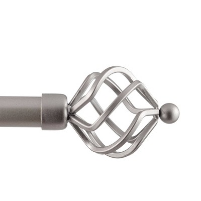 Matte Silver Adjustable Curtain Rod with Twisted Finials