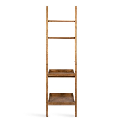 Rustic Brown Solid Wood Ladder Shelf with Two Tiers
