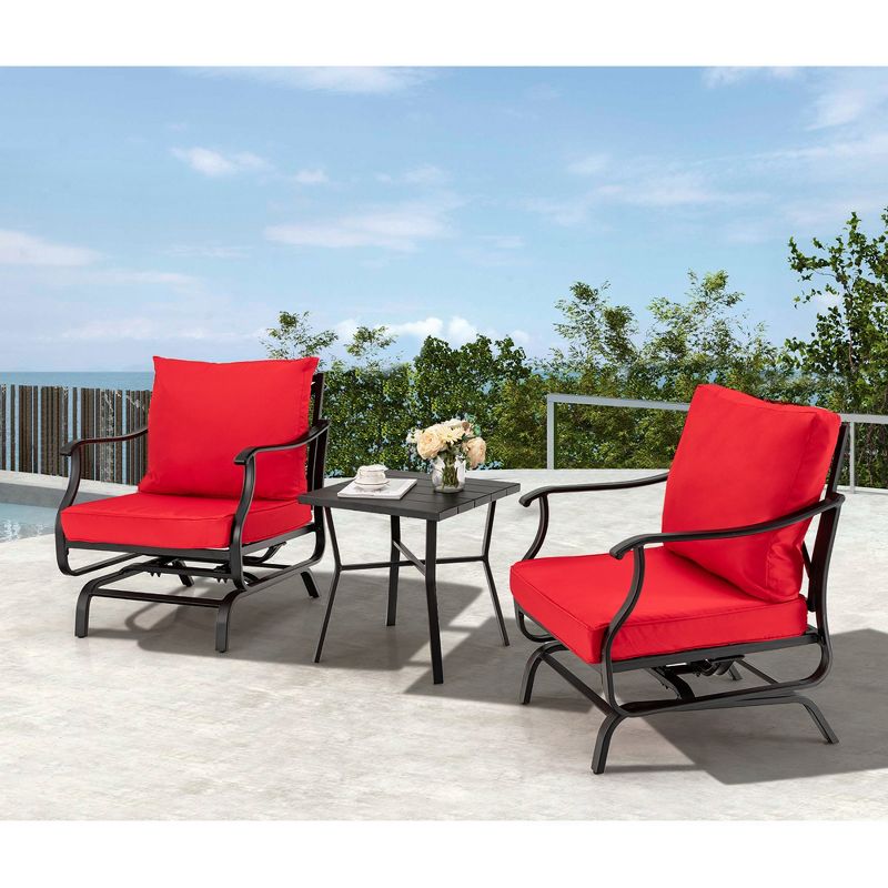 Tangkula 3PCS Outdoor Rocking Chair Set Patio Conversation Bistro Set w/ Red Cushions, 2 of 11