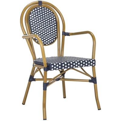 Côte d'Azur Chic Navy and White Wicker Dining Arm Chair, Set of 2