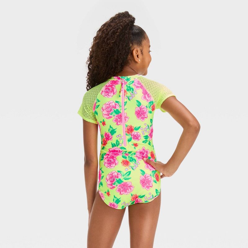 Girls&#39; &#39;Pretty Peony&#39; Floral Printed One Piece Swimsuit - art class&#8482;, 4 of 5