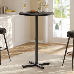 Round High-Top Cocktail Table for Small Spaces, 23.6 Inch Dia Bar Table with Cross Base and Adjustable Feet, Seats 2-3, 41.1" Height - 1 of 4