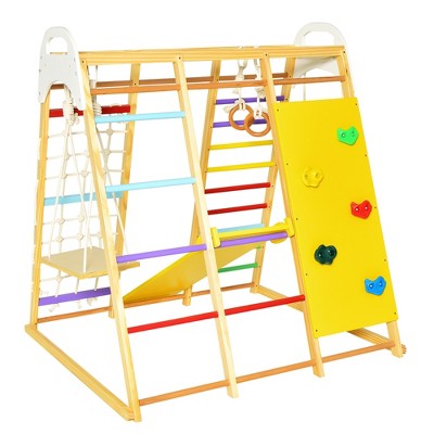 Colorful Wooden 8-in-1 Indoor Jungle Gym with Slide