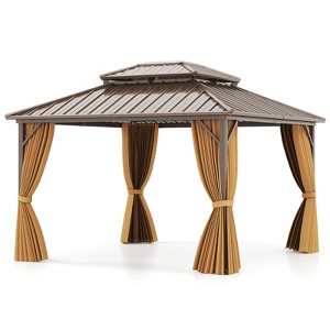 Costway 12 X 10/12 X 12 FT Hardtop Gazebo with  Netting Heavy-Duty Double-Roof Galvanized Metal Top - 1 of 4