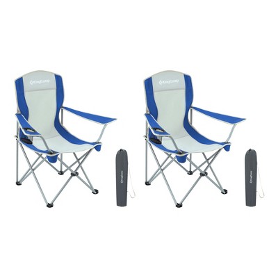 KingCamp Lightweight Folding Outdoor Lounge Chair with Cupholder & Adjustable Armrests for Camping, Sporting Events, or Tailgating, Blue/Grey (2 Pack)