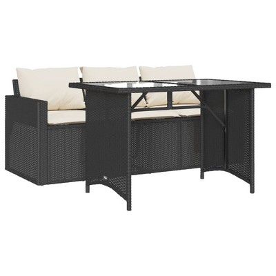 vidaXL 2 Piece Patio Dining Set with Cushions Black Poly Rattan