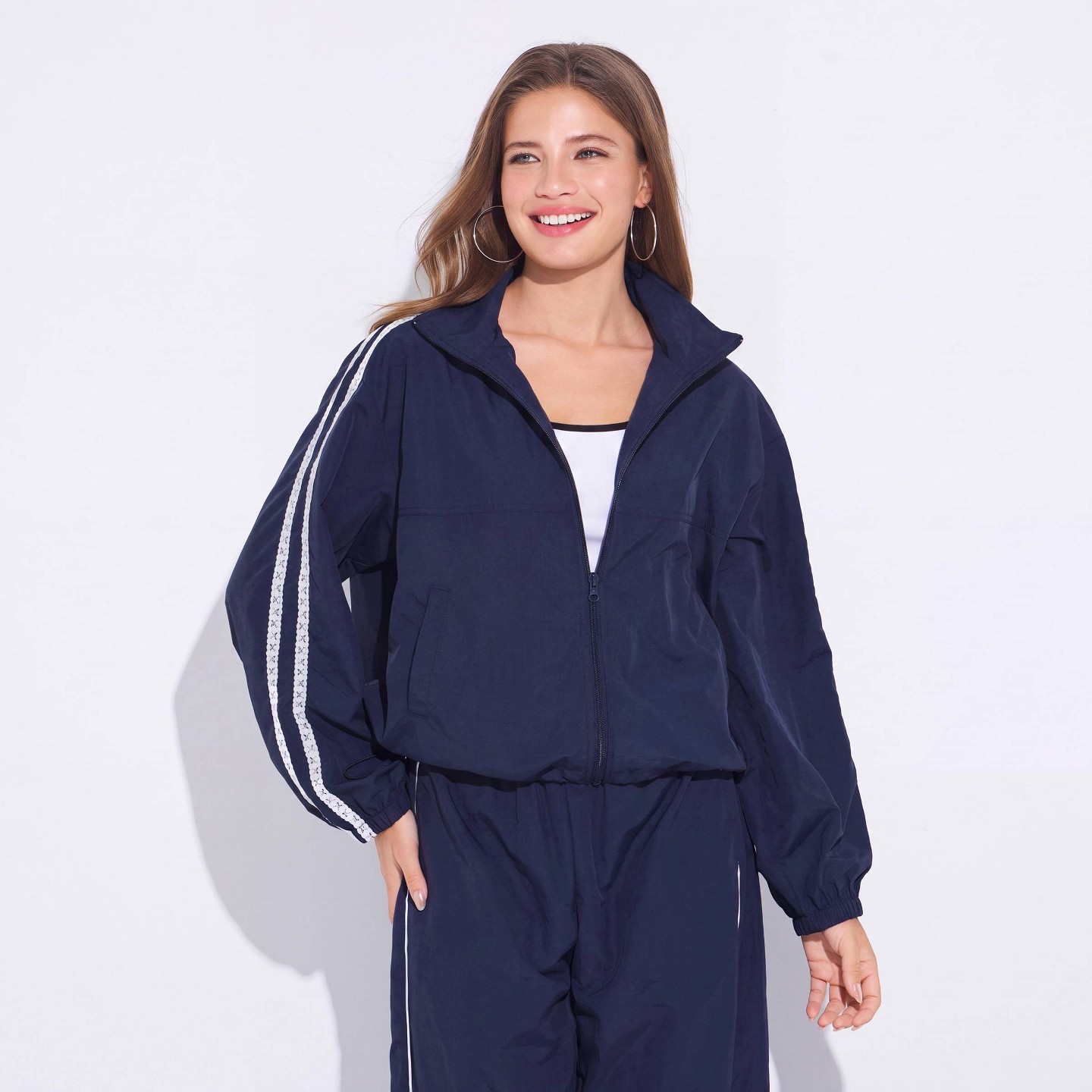 Женская куртка Wild Fable Lace Trim Track Jacket, цвет: Тёмно-синий — фото 1