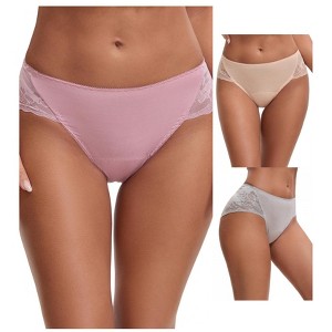INSPIRE CHIC Women's Mid-Waisted Lace Briefs HI-Cut Period Leak Proof Ladies Underpants 3 Packs - 1 of 4