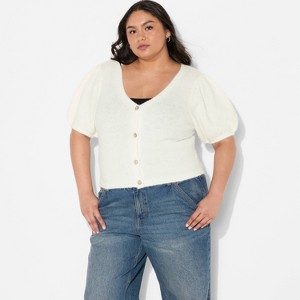 Women's Puff Short Sleeve V-Neck Cardigan - Wild Fable™ - 1 of 3