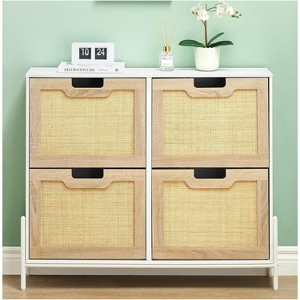 TackView Natural Rattan 4 Flip-Door Shoe Cabinet with Adjustable Shelves – Modern Freestanding Shoe Rack - 1 of 4