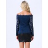 Allegra K Women's Off Shoulder Floral Lace Sheer Long Sleeves Lined Casual Blouse - 3 of 4
