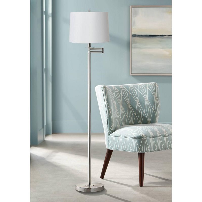 360 Lighting Modern Swing Arm Floor Lamp 60.5" Tall Brushed Nickel White Hardback Drum Shade for Living Room Reading Bedroom Office, 2 of 4