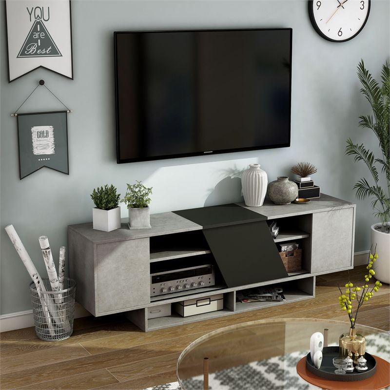 Barista Modern Wood 70.86-Inch TV Stand in Cement - Furniture of America, 4 of 7