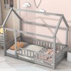 Twin Size Wooden Floor Bed with House Roof Frame and Guardrails - 3 of 4