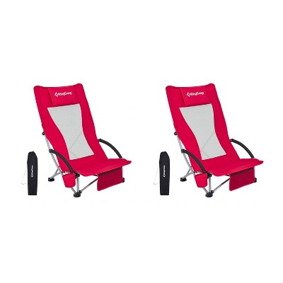 KingCamp Portable Folding Outdoor Lounge Chair with High Mesh Back and Foam Arm Rest for Beach Days, Camping, and Concerts, Red (2 Pack)