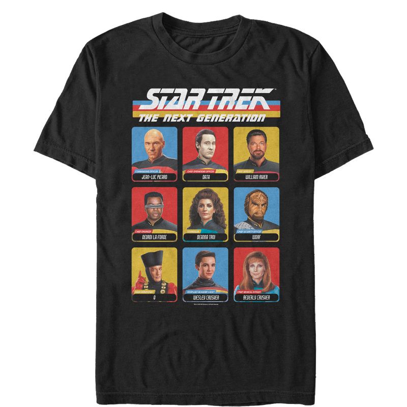 Men's Star Trek: The Next Generation Starfleet Crew Portraits Playing Cards Frame T-Shirt, 1 of 5