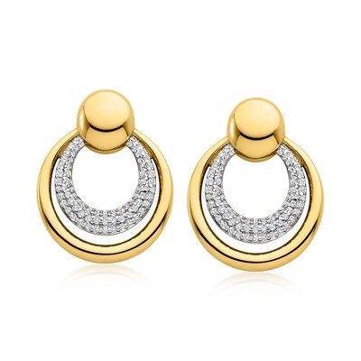 Ross-Simons 1.40 ct. t.w. White Topaz Doorknocker Earrings in Sterling Silver and 18kt Gold Over Sterling