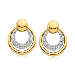 Ross-Simons 1.40 ct. t.w. White Topaz Doorknocker Earrings in Sterling Silver and 18kt Gold Over Sterling - 1 of 4