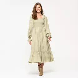 August Sky Women's Ruched Long Sleeve Midi Dress