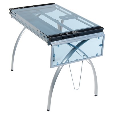 Futura Craft Station with Folding Shelf - Silver/Blue Glass