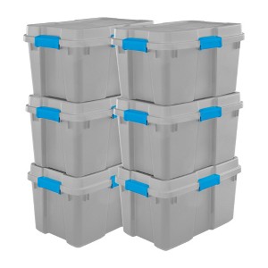 Sterilite 30 Gal Gasket Tote Heavy Duty Stackable Storage Bin with Lid, 6 Pack - 1 of 4