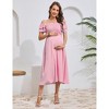 Womens Maternity Flutter Short Sleeve Square Neck Summer Casual Dress Smocked Boho Maxi Dress Photoshoot Baby Shower - 3 of 4
