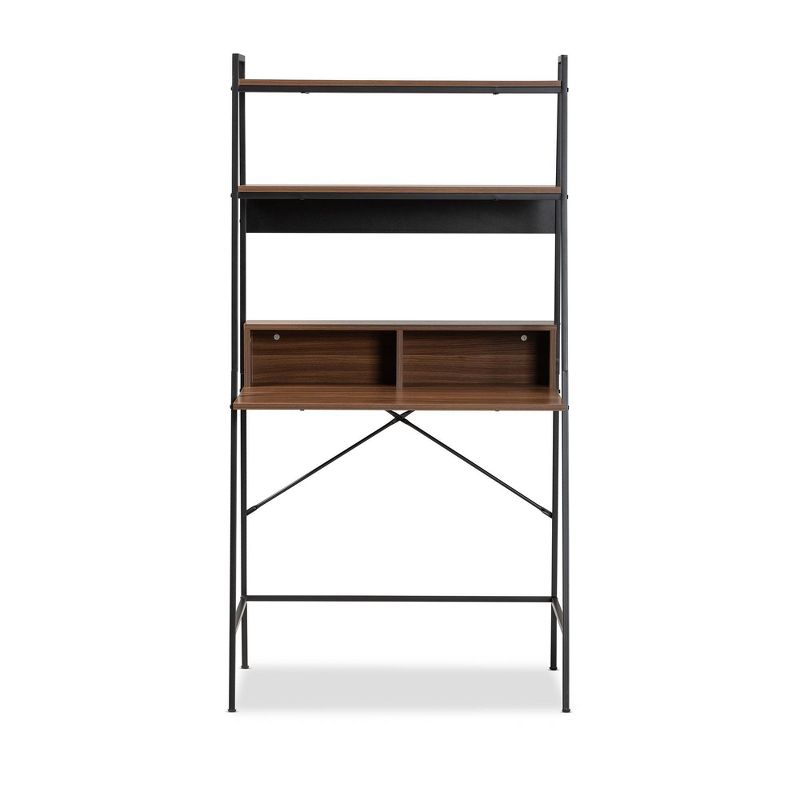 Palmira Wood and Metal Desk with Shelves Walnut Brown/Black - Baxton Studio, 3 of 10