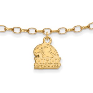 Black Bow Jewelry 14k Yellow Gold Plated Sterling Silver Miami Redhawks NCAA Anklet 9 Inch - 1 of 4