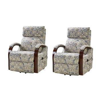 Set of 2 Noemi Upholstered Lift Assist Power Recliner Chair with Wood Arms | Artful Living Design