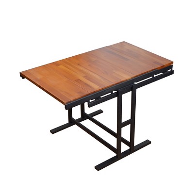 Vynxaria Folding Tables - Medium Rubberwood Convertible Dining Table with Shelves, Wood Finish