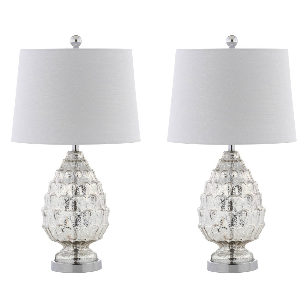 Photos - Floodlight / Street Light 25.5" (Set of 2) Artichoke Glass Table Lamp  Silv(Includes LED Light Bulb)