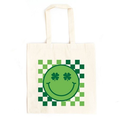 City Creek Prints Clover Eyes Smiley Canvas Tote Bag - 15x16 - Natural