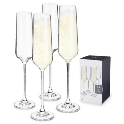 Blue Stem Crystal Champagne Flutes 7 oz Set-4