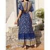 Women's Summer Bohemian Floral Maxi Dress with Short Sleeves, V-Neck, High Waist, and Ruffle Details - 3 of 4