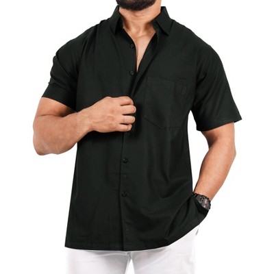 HAPPY BAY Men's Short Sleeve Button Down Hawaiian Shirt Cotton Solid Summer Vacation Business Casual Camp Collar Beach Shirts for Men