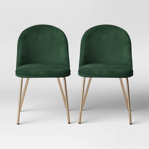 2pk Nils Brass Base Dining Chair Velvet Forest Green - Threshold