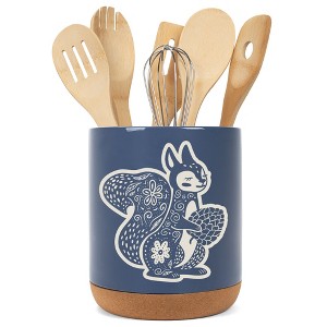Elanze Designs Kitchen Utensil Holder With Non Slip Cork Base Large 8 Inch Ceramic Storage Crock Forest Animal Countertop Organizer Floral Squirrel - 1 of 4