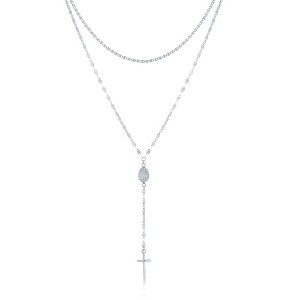 Bella Silver Sterling Silver, Layered Flat Mirror and Mariner Rosary Chain - Rhodium Plated - Silver - 16+2 Inch - 1 of 4