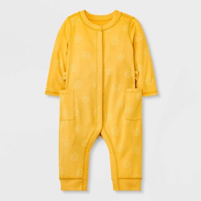 Image of Baby Dot Adaptive Long Sleeve Snap Pants Romper - Cat & Jack™ Yellow/White 12M