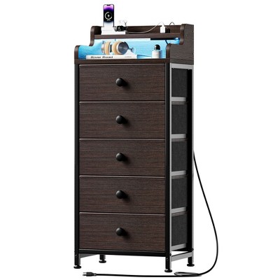WOWLIVE 5 Drawers Dresser for Bedroom, Dresser with Power Outlet & LED, 40.2"H Dresser